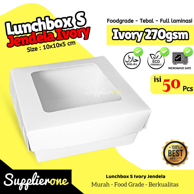 Lunch box S Jendela Ivory isi 50 / Lunch Box Paper / Paper Lunch Box / Box Ayam / Box Dimsum / Kemas