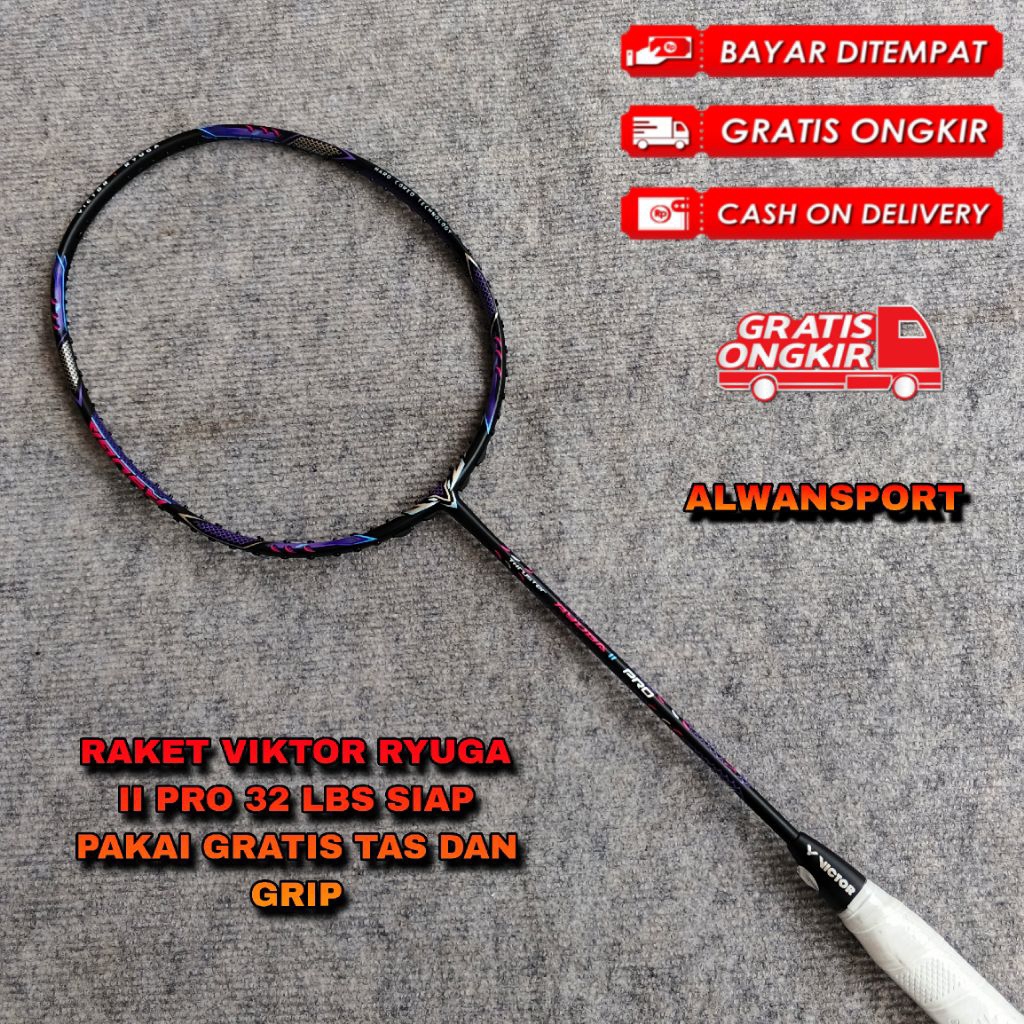 RAKET BADMINTON VIKTOR RYUGA 2 PRO 32 LBS SIAP PAKAI GRATIS TAS DAN GRIP