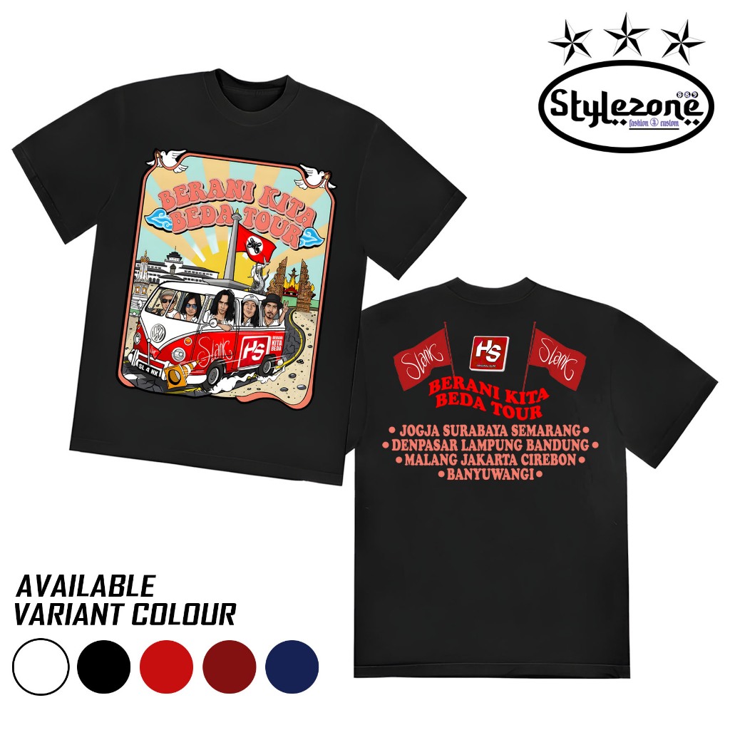 Kaos Slank Edisi Berani Kita Beda Tour x HS - Kaos Distro Slank Pria Wanita Unisex Hitam HS