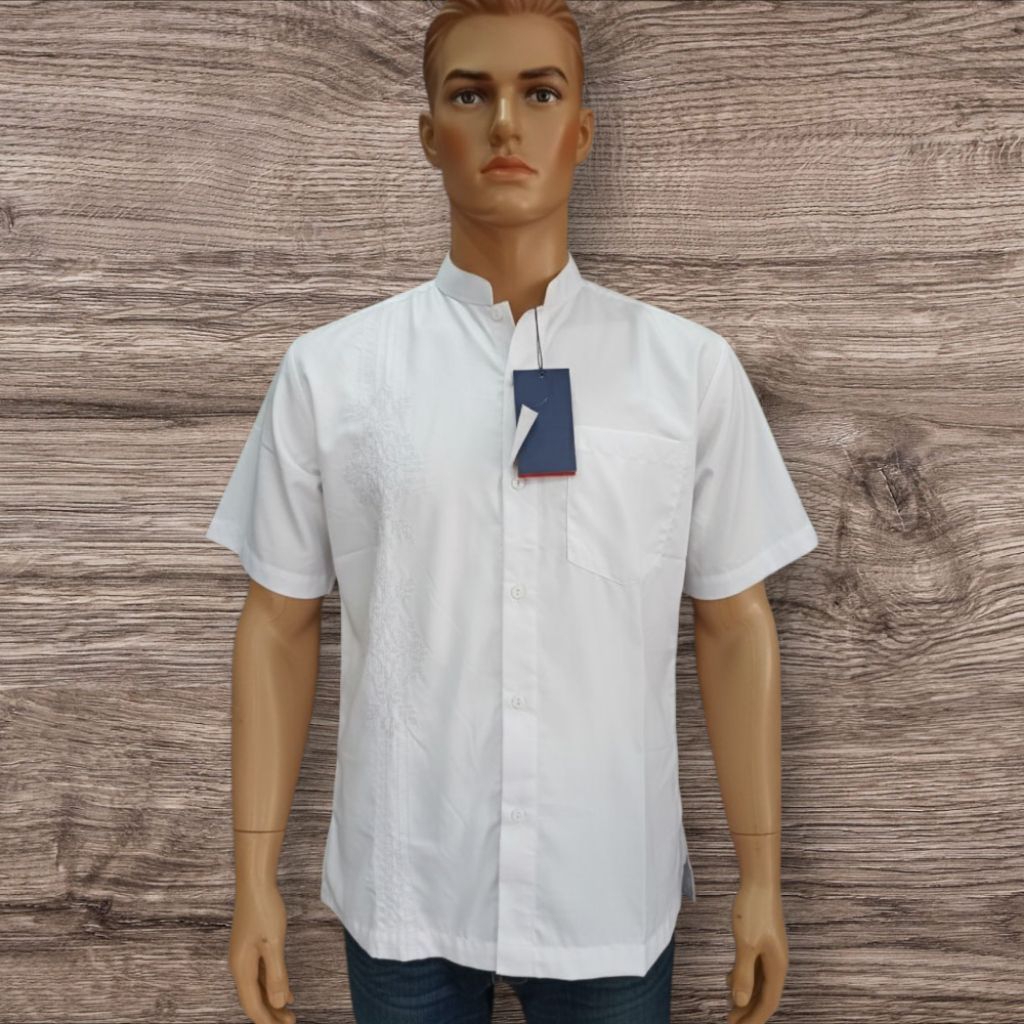 Baju Koko Pria Bordir Putih Polos