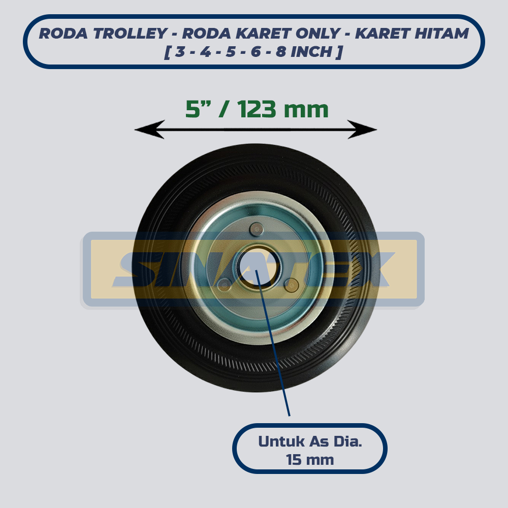 Roda Troli 5" Roda Troley Only Roda Gerobak Karet Hitam 5 Inci Wheel Only 5 Inch Heavy Duty