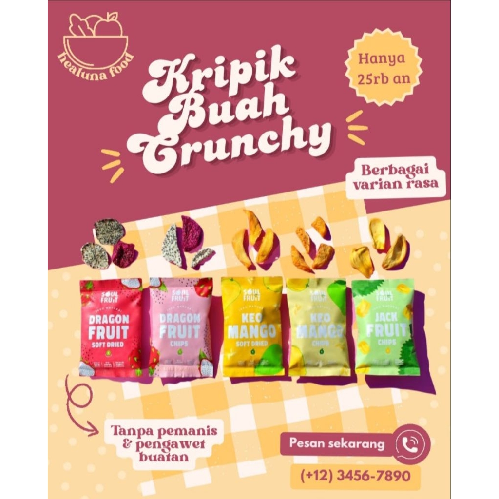 Kripik Buah Soul Fruit - Snack Buah Kering Asli (Mangga, Nangka, Buah Naga)