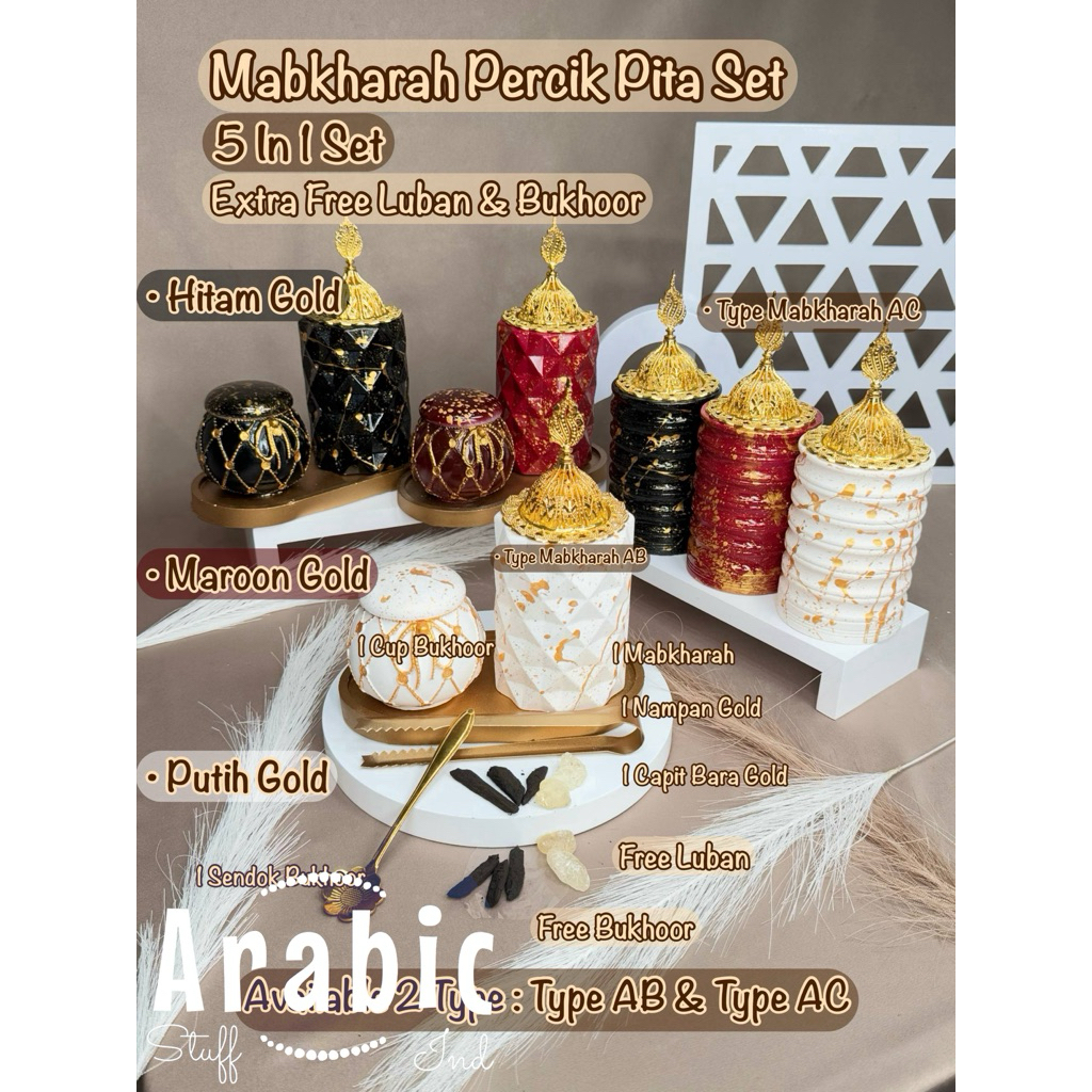 Arabic - 5 in 1 Set Mabkharah Percik Pita Putih Percik Gold Mabkharah Mabkhara Set Paket Mabkhara Le