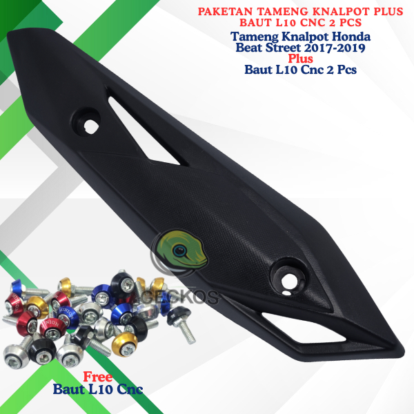 1 Set Cover Tutup Tameng Knalpot Honda Beat Street Tahun 2017-2019+Baut Kunci L 10 Cnc 2 Pcs