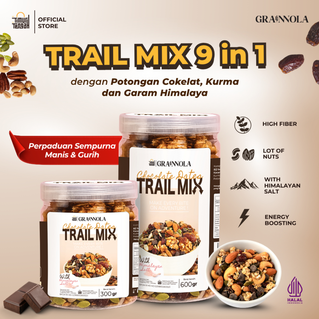 Timur Tengah 9 in 1 Trail Mix Chocolate Dates 300 gr | Almond, Walnut, Kurma, Choco Chunks, Raisin, 