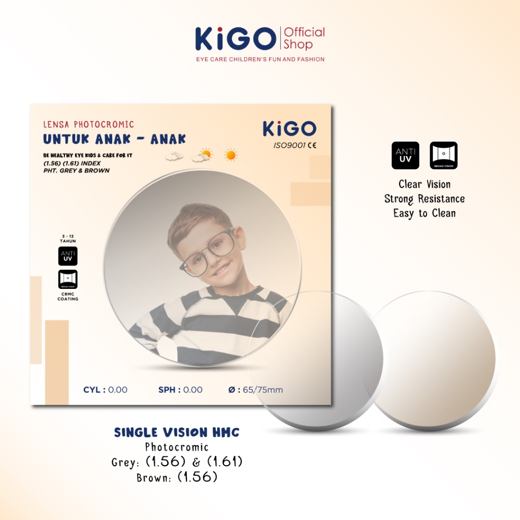 KIGO Lensa Kacamata Photocromic Transisi Warna Gelap Cepat Outdoor Indoor Minus/Plus/Cylinder L003