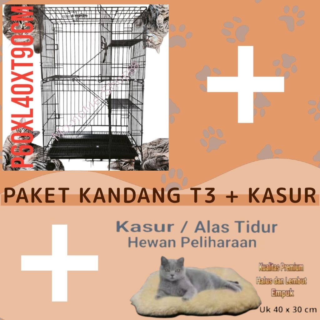 [PROMO BUNDLE] Kandang Hewan Besi Lipat Portable Kucing Anjing Monyet Kelinci 3 Tingkat 3 Pintu + Ta