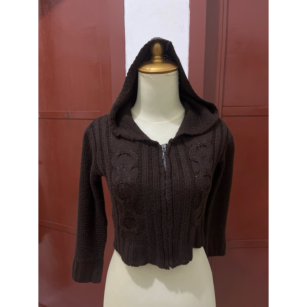PRELOVED TERMURAH RAJUT KEPANG CROP PAKAIAN WANITA HOODIE CROP