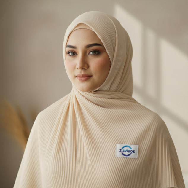ZUHRIOS Hijab Pashmina Plisket Warna Cream