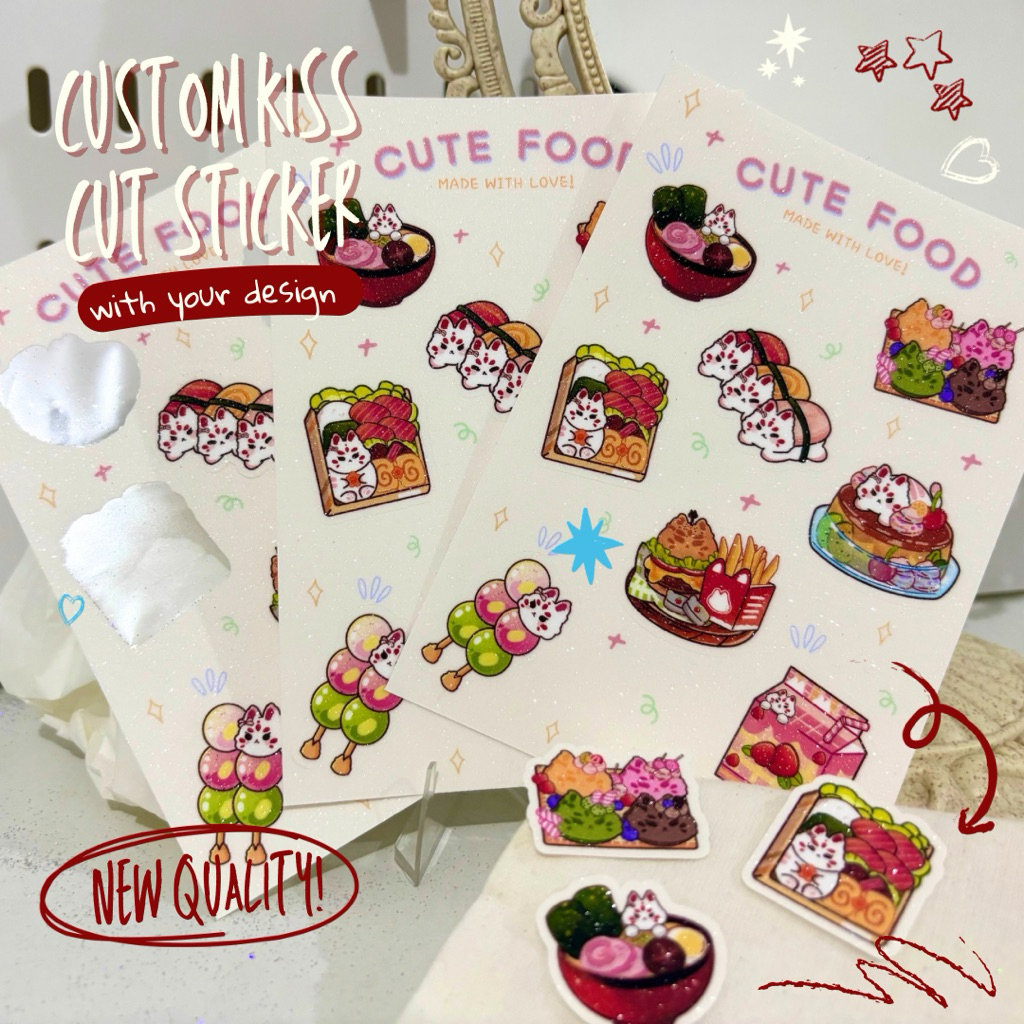Custom Cetak Cutting Sticker KISS CUT Glitter Hologram Glossy Matte Vynil A5 A6 A7 Aneka Size