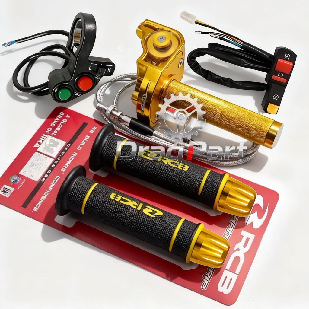 Gas Spontan Acerbis V2 + Handgrip Rcb HG55 + Jalu Stang Cnc + 2 Saklar Kanan & Kiri Universal Motor 