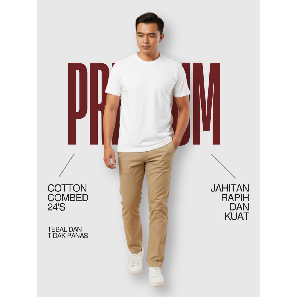 Kaos Polos putih bluish Cotton Combed 24s Tebal Tidak Nerawang Baju Pria Wanita Distro Lengan Pendek