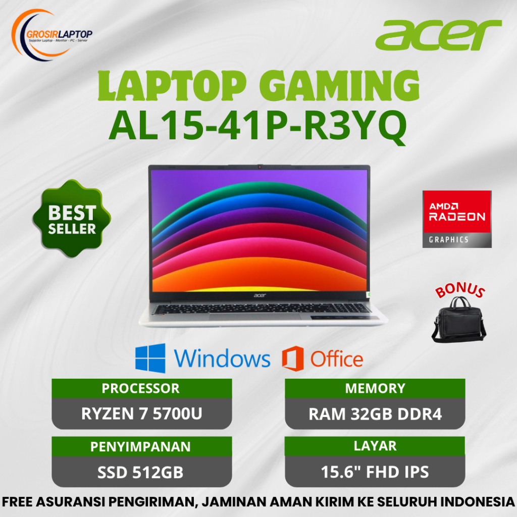 Promo Laptop Ryzen 7 Acer Aspire Lite 15 - R3YQ Ryzen 7 - 5700U Ram 32GB Ssd 512GB Layar 15.6" IPS