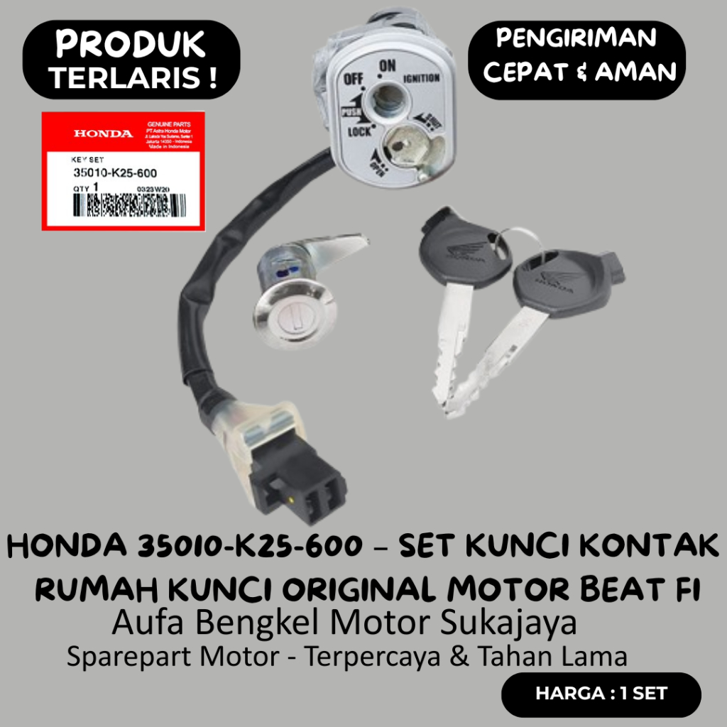 Honda 35010-K25-600 Set Kunci Kontak Rumah Kunci Original Motor Beat Fi Key Jok