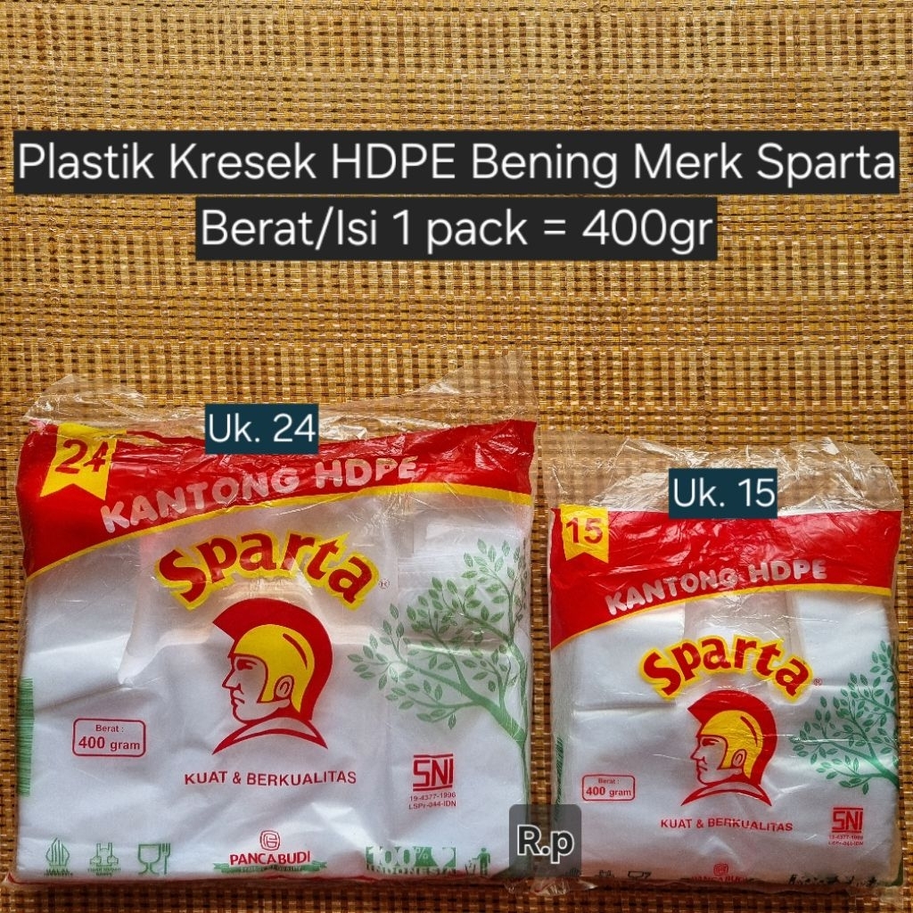 Plastik Kresek HDPE Bening Merk Sparta 400gr Uk. 24 & 15