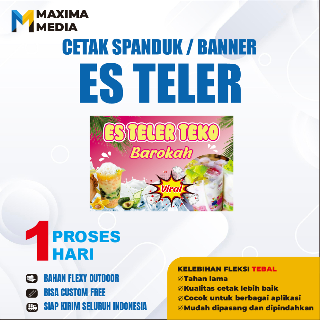 CETAK SPANDUK ES TELER TEKO VIRAL - ES TELER - ES TELER - BISA COD 