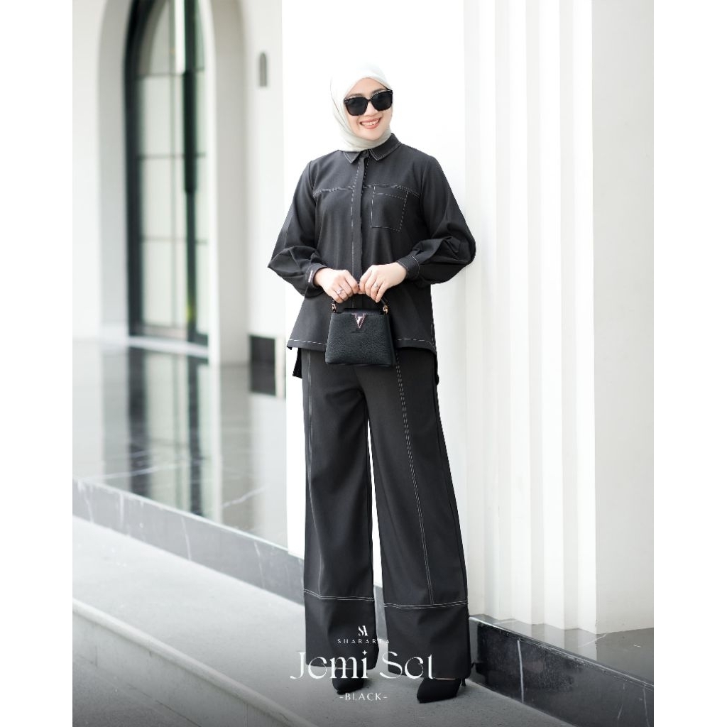 jemi set ( kemeja + celana ) by shararea original