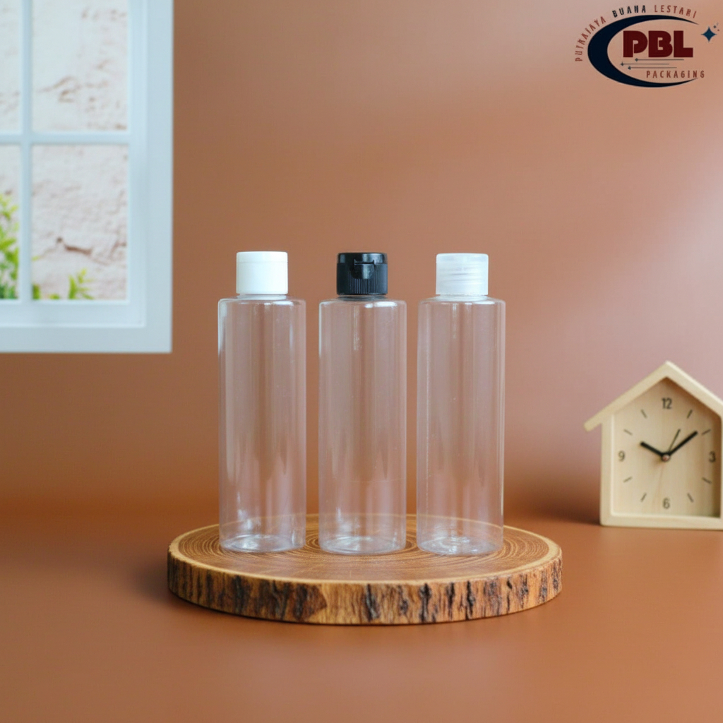 Botol Fliptop 200ml Natural Pet / Botol Plastik Tebal RF 200ml - Tutup Fliptop Bergaris Neck 24 / Bo