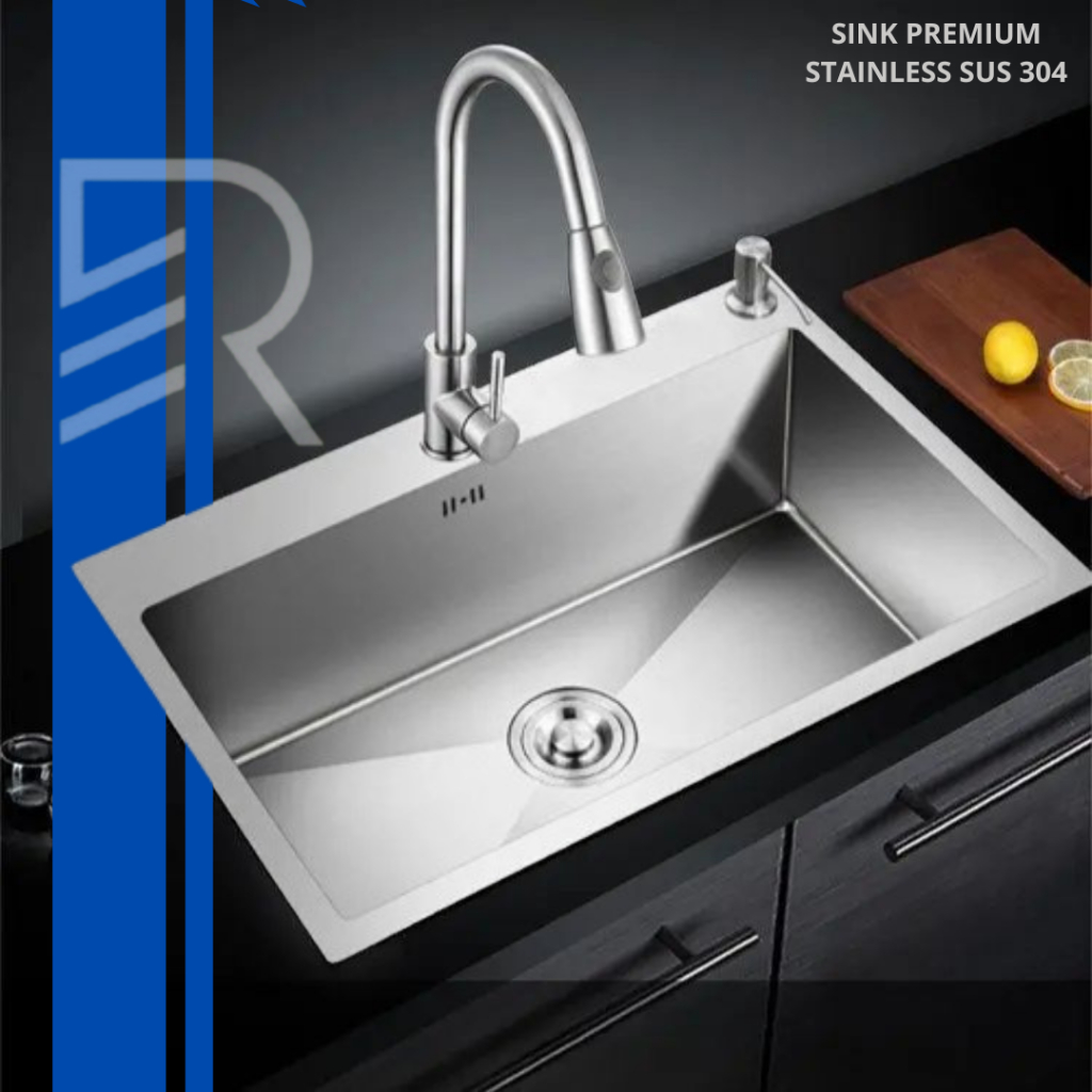 SINK/BAK CUCI PIRING PREMIUM SILVER 80x45cm, 75x45cm full set lengkap stainless sus304 bak cuci piri