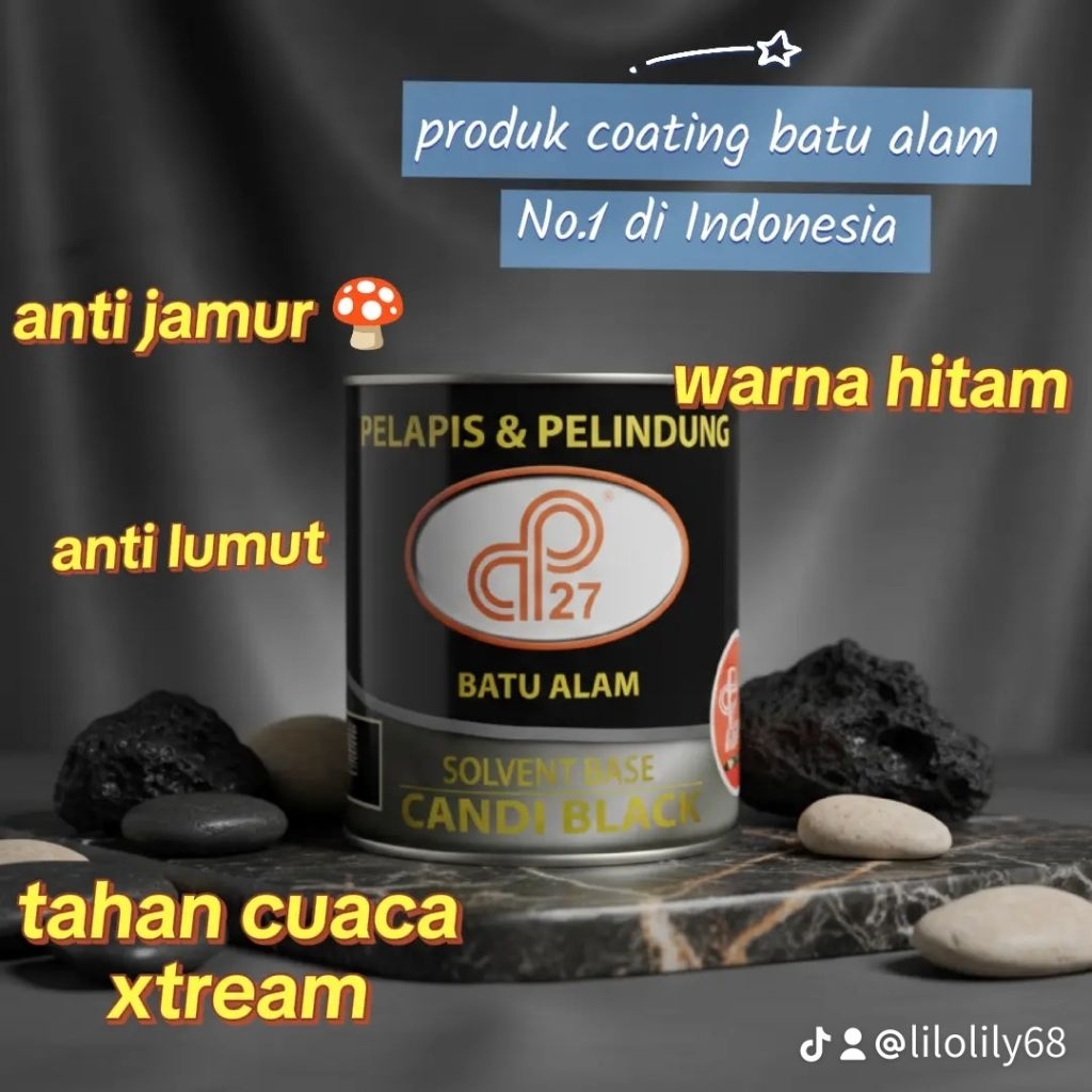 Coating batu alam Candi black kilap CP27 / pelapis batu alam / vernis batu alam / perawatan batu can
