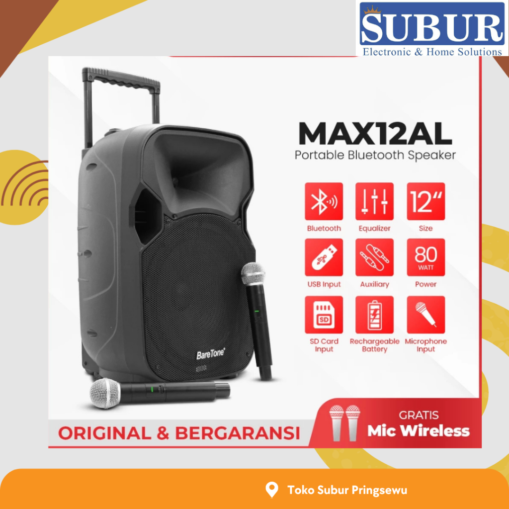 BARETONE AUDIO PORTABLE SPEAKER 12 INCH | MAX12AL