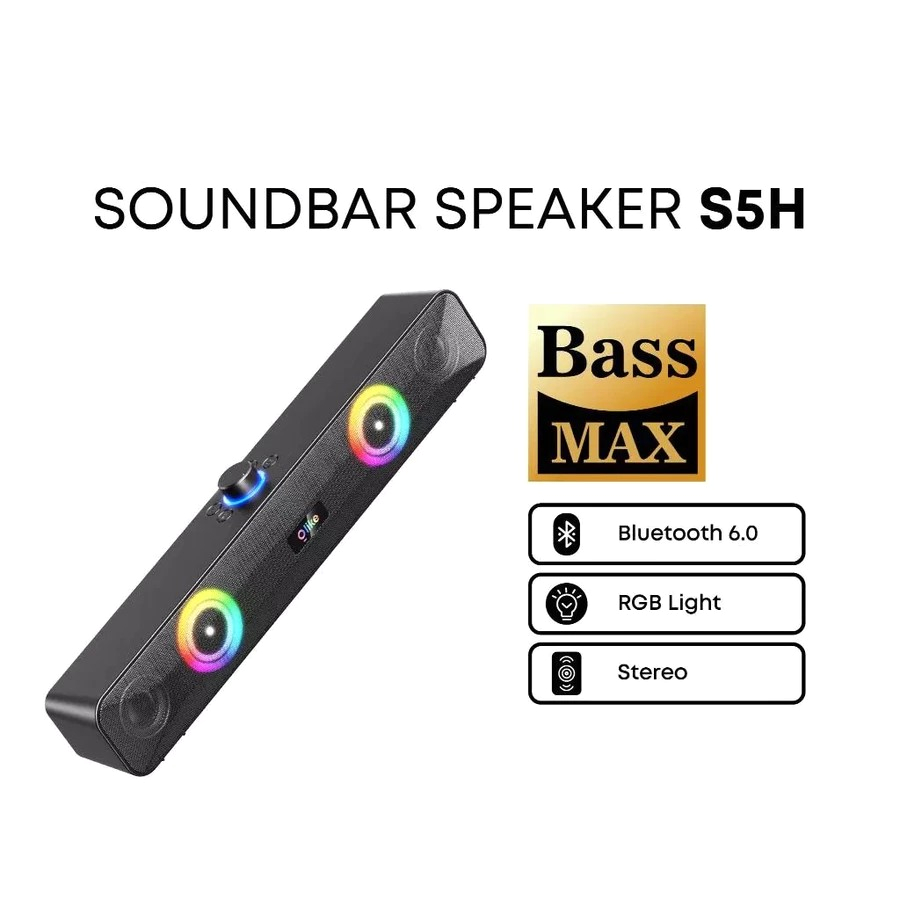 OLIKE Speaker Soundbar S5H + RGB 1200mAh, Surround Sound 10W Subwoofer, Stereo Bass Max