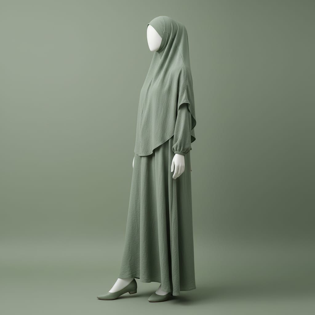 abaya set french khimar bahan kain crinkle premium