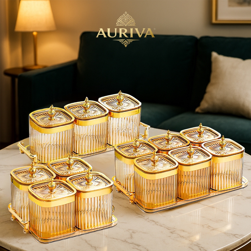 Jual Wadah Bumbu Kue Kering Makanan Indonesia - Set Toples Cantik Hiasan Emas Kaca Keramik Premium u