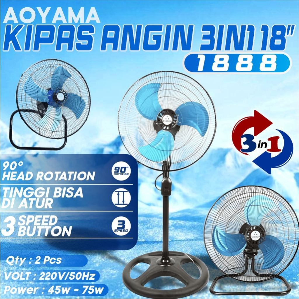 Kipas Angin 3 In 1 Desk Wall Stand Series Aoyama Kenceng Murah