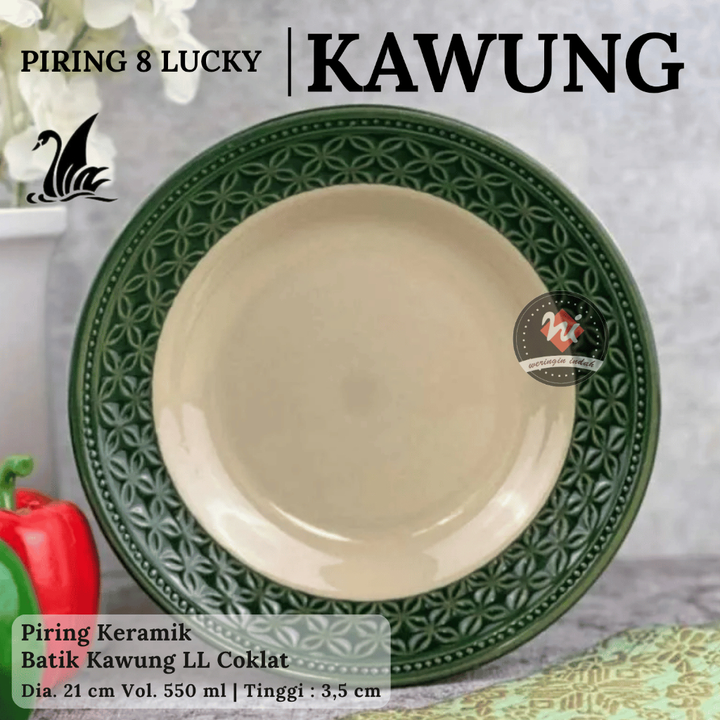 Weringin Indah - Piring Makan Keramik 8 inch Lucky, Piring Keramik Jadul 8", Piring Keramik Aestheti