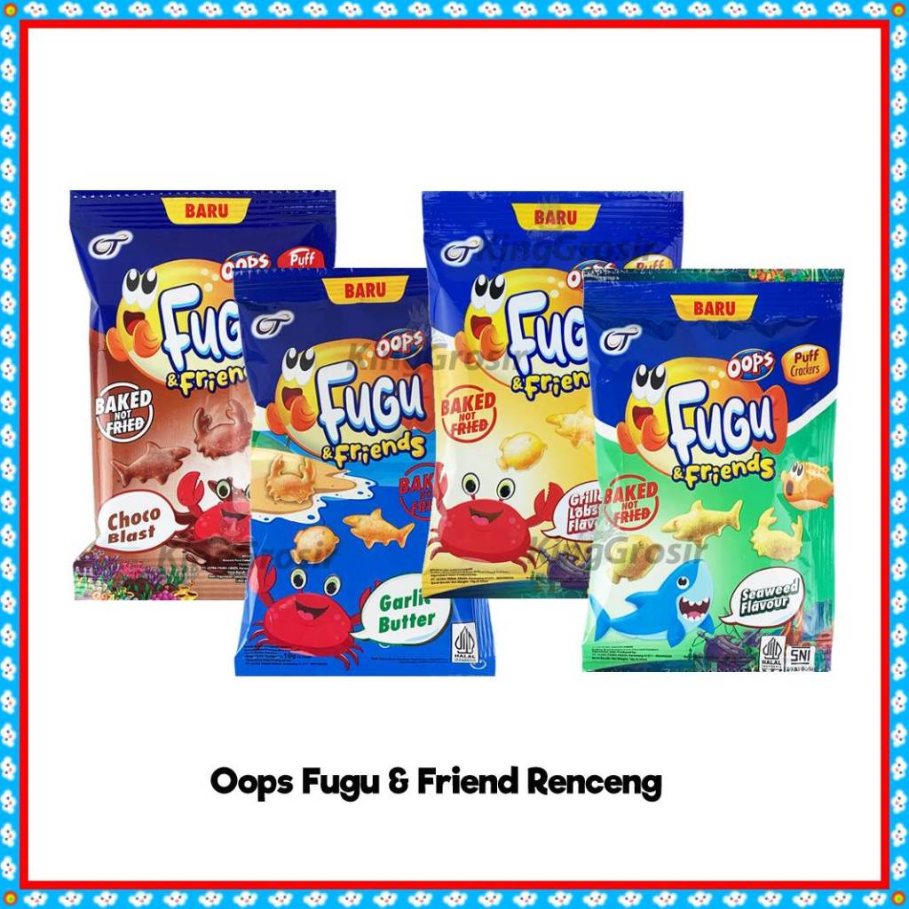 OOPS Fugu & Friends Puff Crackers Renceng Isi 10 Sachet / Camilan Gurih Oops Fugu