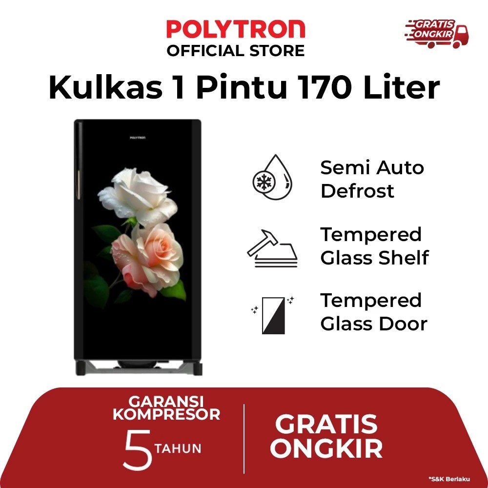 POLYTRON Kulkas 1 Pintu Belleza 170 Liter - PRA 17DRD / Kulkas Polytron 1 Pintu Terbaru Belleza