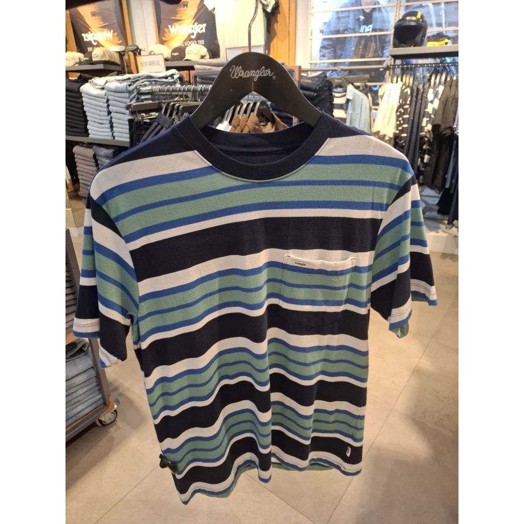 Wrangler Kaos Pria Dewasa Motif Stripe Oblong Lengan Pendek Original