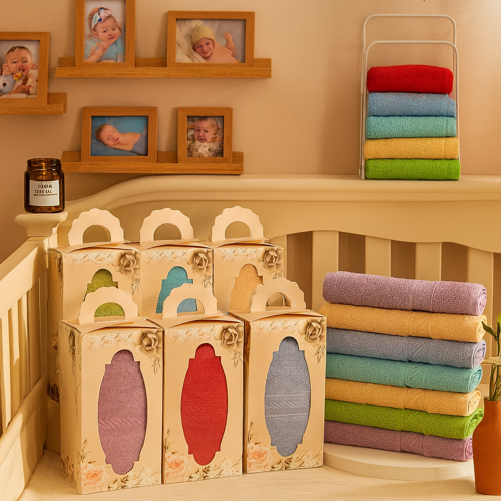 Souvenir Handuk 50x100 + Bordir Nama / Gift Box / Souvenir Pernikahan / Hampers Bayi Kado Lahiran Ba