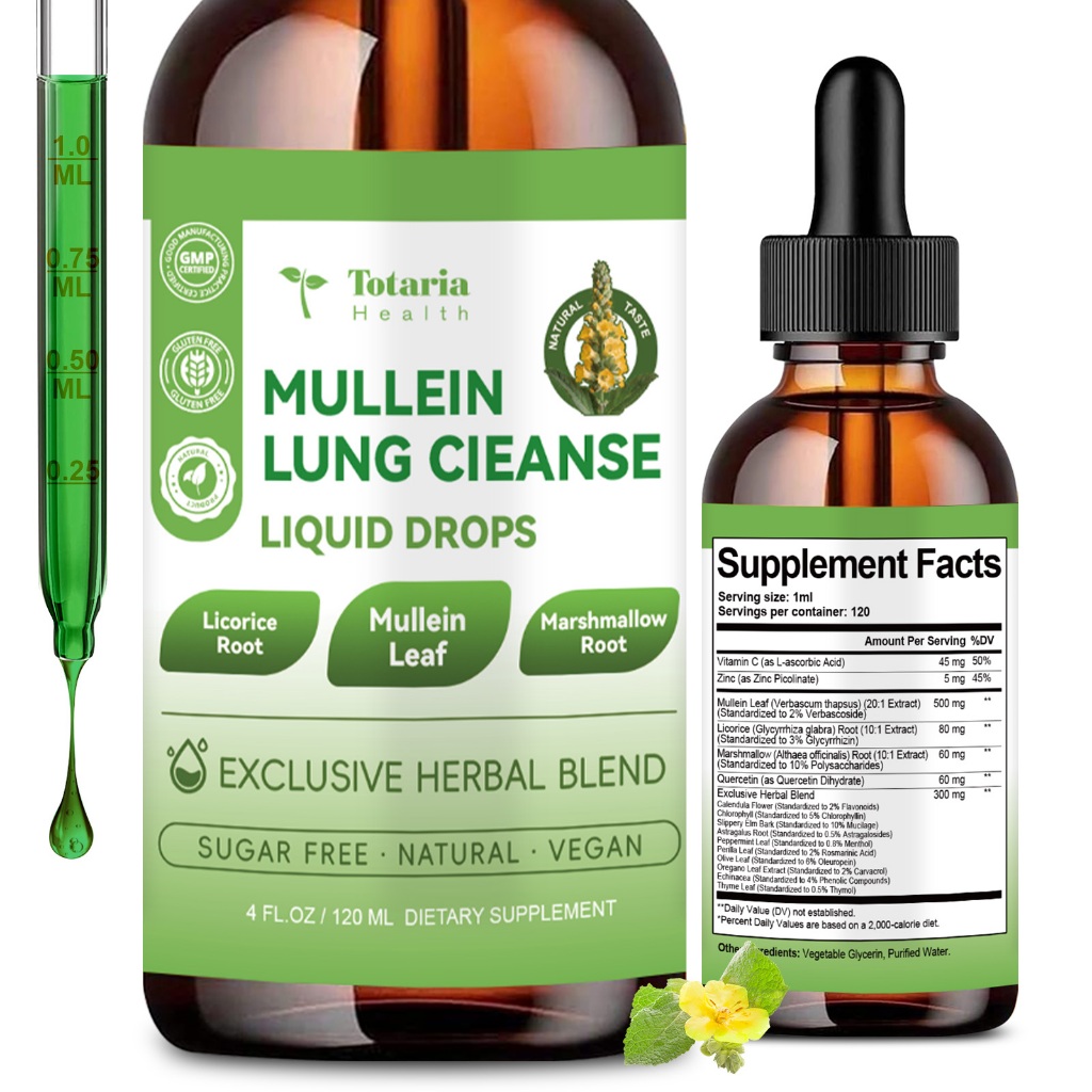 16 In 1 Complex Mullein Drops - Mullein Leaf Extract for Lungs With Licorice Root Marshmallow Querce