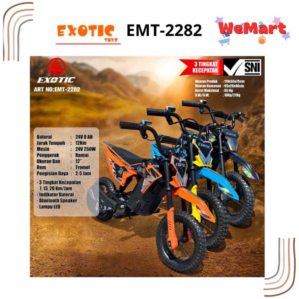 EMT 2282 EXOTIC KIDS RECHARGEABLE MOTORCYCLE TRAIL BIKE // Mainan Motor Trail Mini Anak // Emt-2282