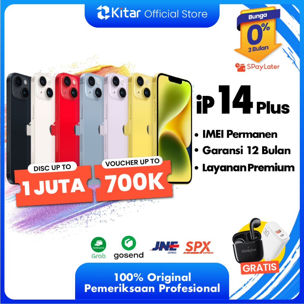 iPhone 14 Plus ex iBox Beacukai IMEI Permanen Garansi 12 Bln 100% Original Second iPhone FULLSET 128