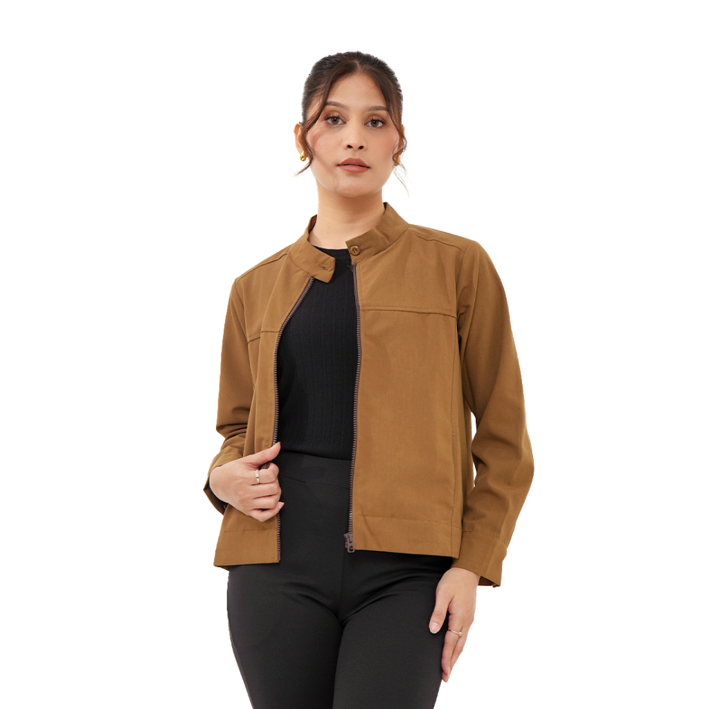 Hardware Clothing Atasan Jaket Wanita Hardware Stand Collar Jacket Zip