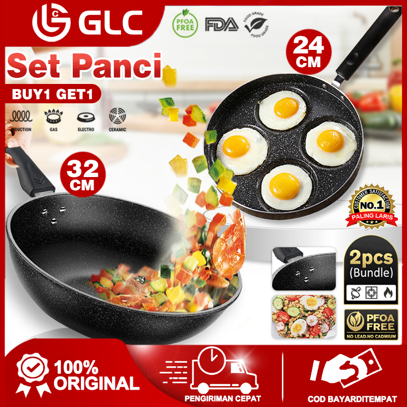Wokpan Set Marble + CETAKAN TELUR 4 DATAR 2pcs Wajan Penggorengan Set Anti Lengket