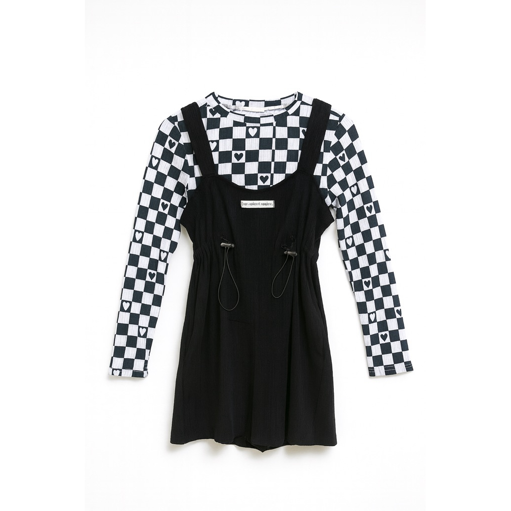 overall jumpsuit brand zara dan chouette motif catur love kaka sd smp sma kuliah senior junior highs