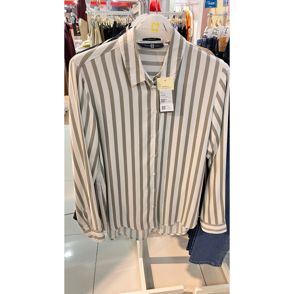 Kemeja wanita garis salur, kemeja wanita C2 100% original