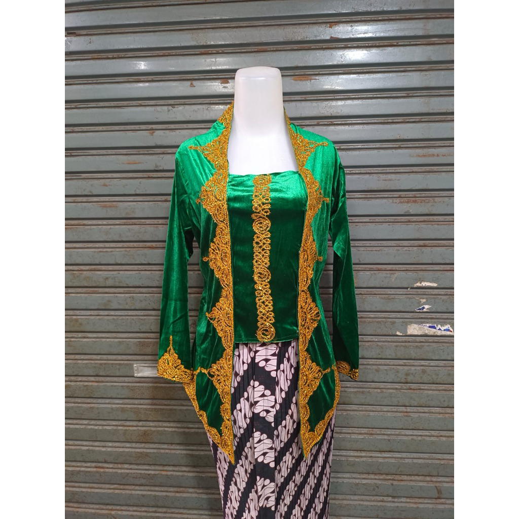 kebaya kutubaru hijau daun bordir