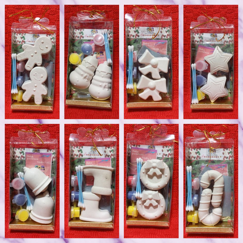 1set media lukis gypsum 3D karakter tema Christmas hadiah natal/ bingkisan natal / hampers Natal