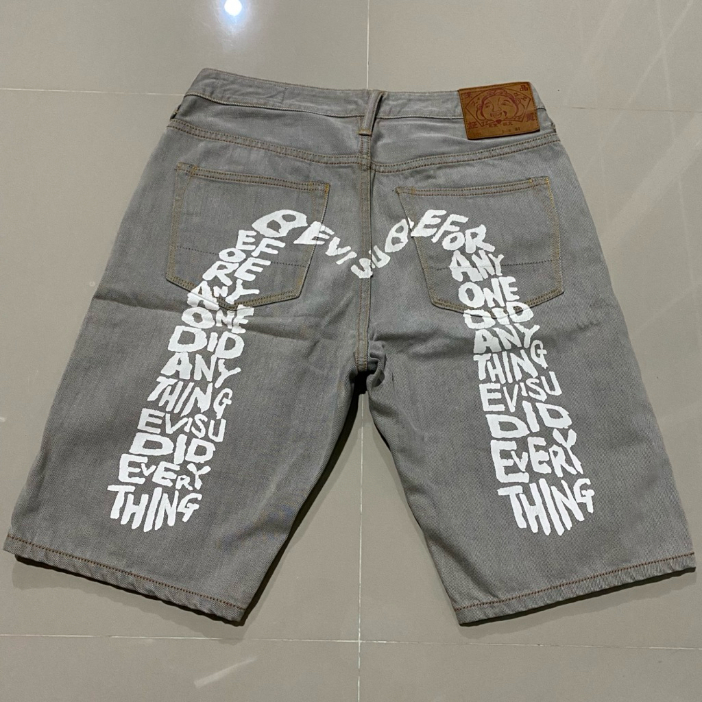 Evisu Jorts Daicock slogan big logo short denim jeans
