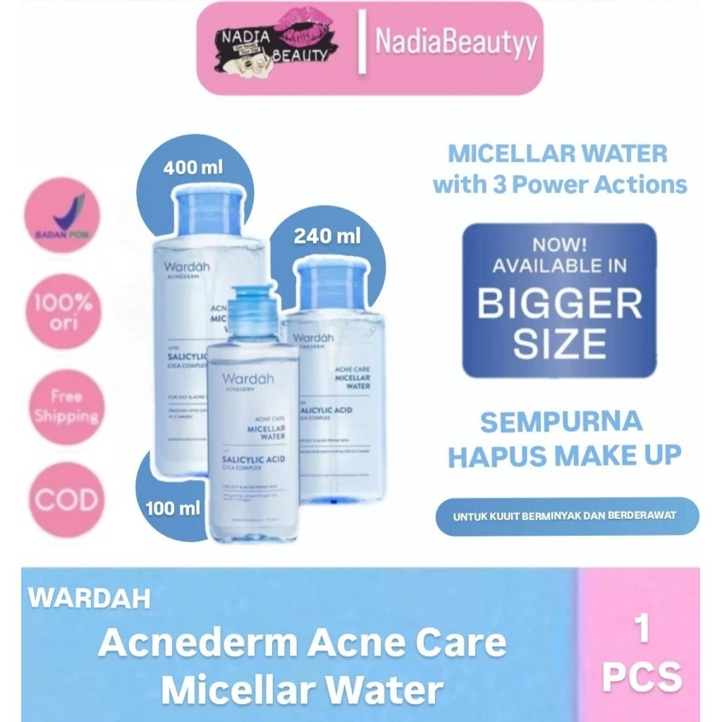 NadiaBeautyy - Wardah Acnederm Acne Care Micellar Water /  Micellar Water Wardah / Micellar water Ac