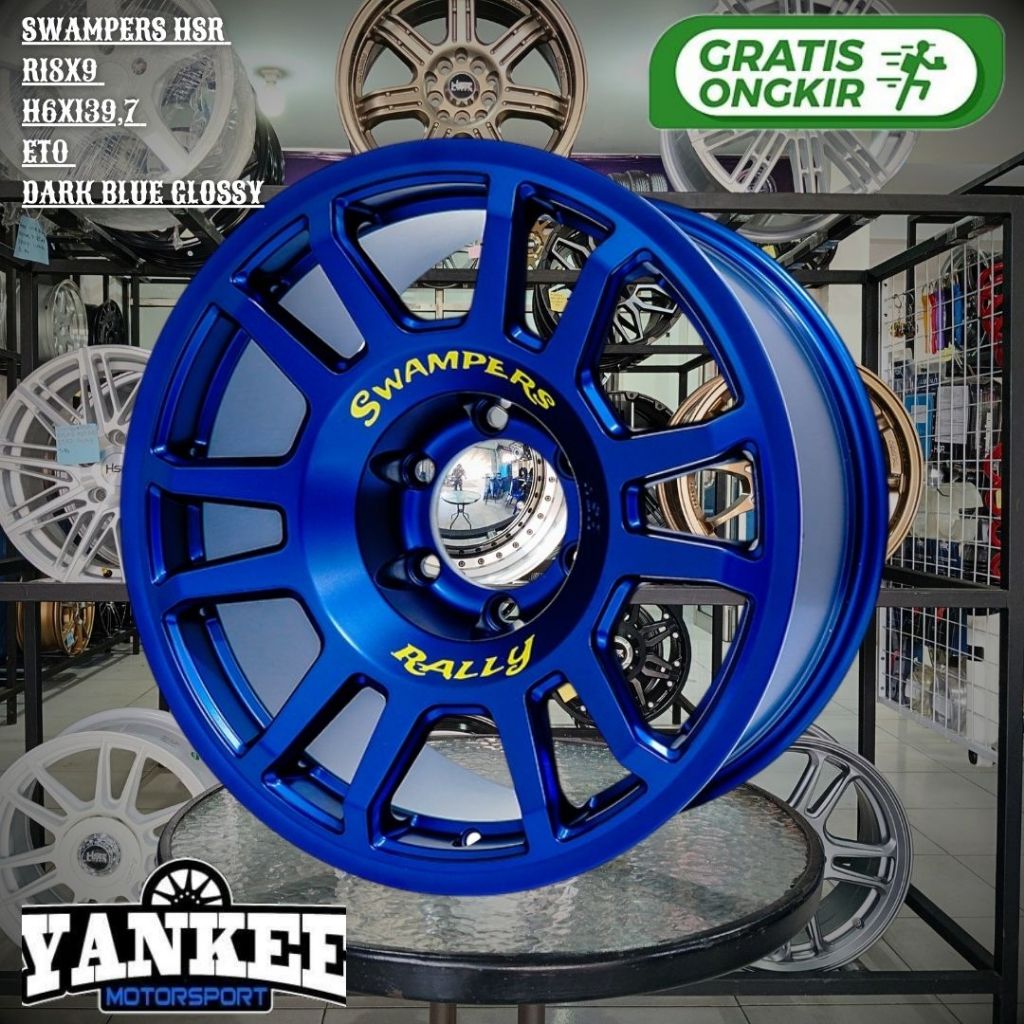 Velg mobil Ring 18 HSR Swampers Warna Dark Blue Glossy R18 Lubang 6 untuk Hilux/Fortuner