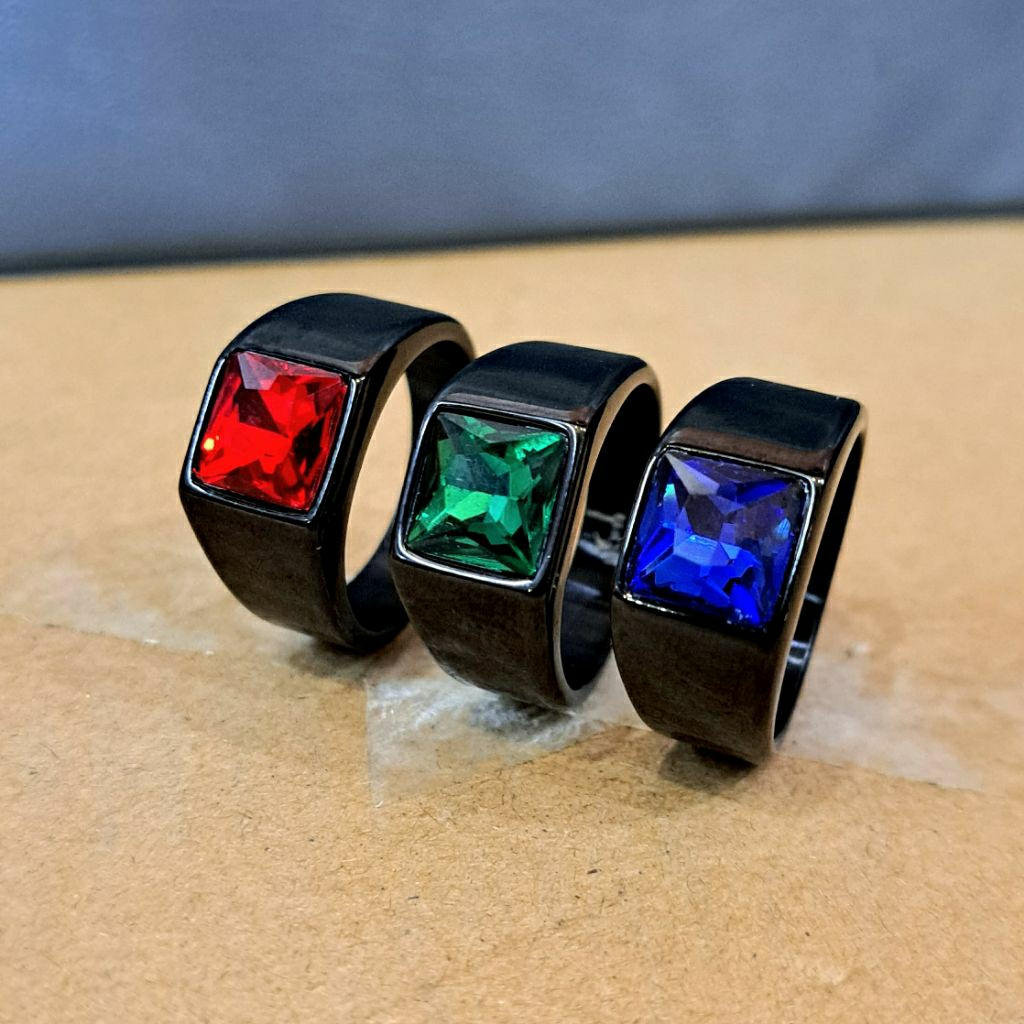 Cincin Cowok Titanium Batu Blue Safir Cincin Stylish Pria Elegan & Kokoh (85)