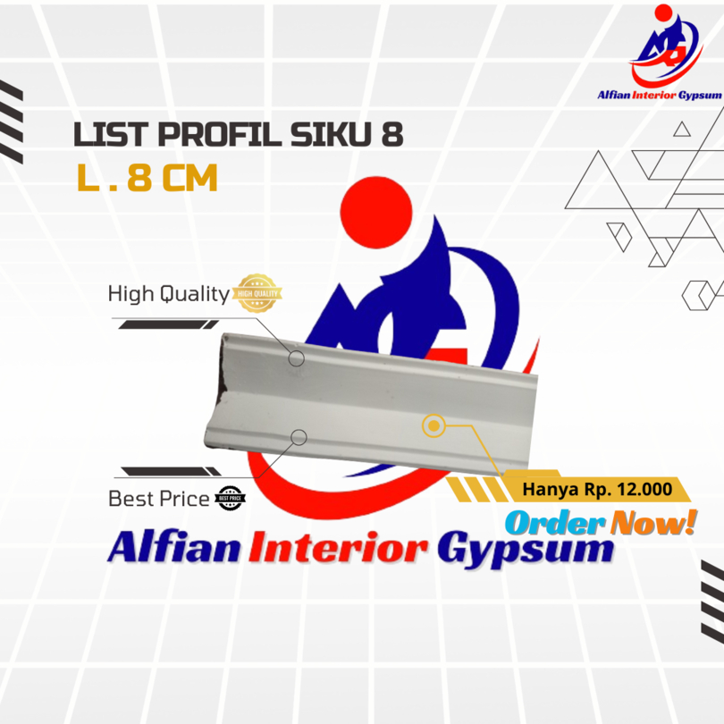 List Profil Gypsum Siku Polos 8 cm