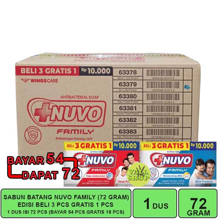 1 DUS ISI 72 PCS SABUN BATANG NUVO 72 GRAM