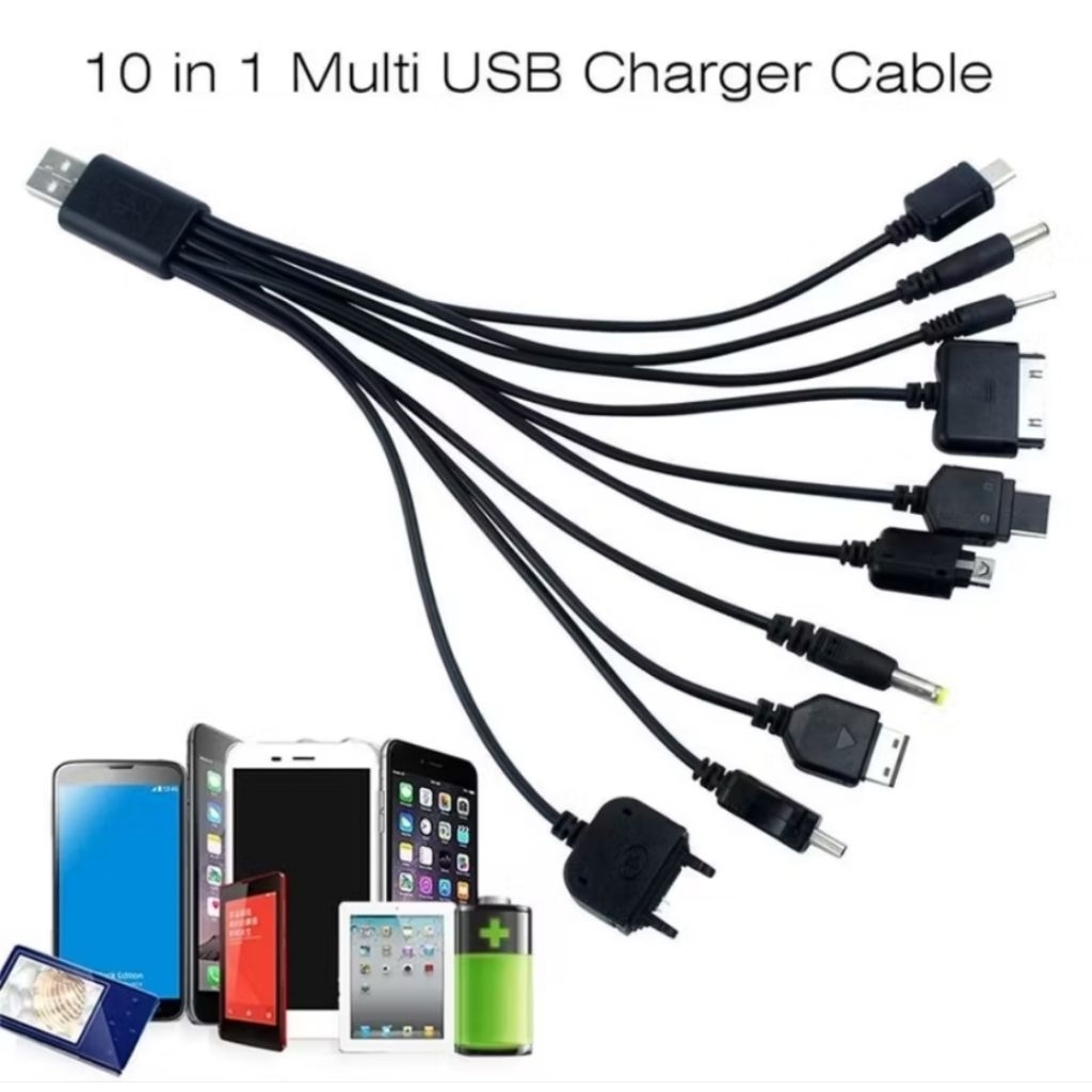 Kabel Charger Multi Cumi 10 in 1 Kabel Data USB 1 Drag 10 Steker USB Kabel Data Universal IOS Androi